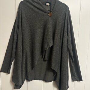 Bobeau Charcoal Draped Cardigan with Wooden Button
